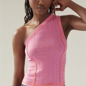 Pilcro Pink Asymmetrical Ribbed Tank Top Anthropologie